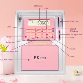 BKstar Kids Talking ATM Piggy Bank for Real Money with Dual Debit Cards, Power-Off Memory, Auto-Opening Drawer, Onekey Shutdown, Bill Feeder, Coin Recognition, Balance Calculator Machine