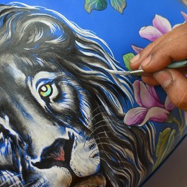 Anuschka Women’s Original Hand-Painted Genuine Leather Slim Crossbody with Front Zip - Sapphire King