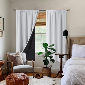 BGment Thermal Insulated 100% Blackout Curtains for Bedroom with Black Liner, Double Layer Full Room Darkening Noise Reducing Rod Pocket Curtain (42 x 63 Inch, Greyish White, 2 Panels)