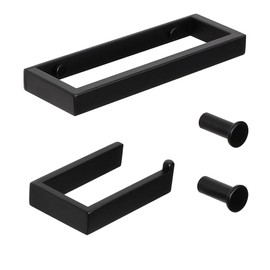 SAYAYO 4-Piece Black Bathroom Accessory Set 15CM Toilet Roll Holder Wall Mounted, 20CM Towel Rail Hand Towel Holder and 2Pcs Coat Hooks for Hanging, SUS304 Stainless Steel, EG2404-SET-B