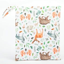 Wet Dry Bag Baby Cloth Diaper NappyReusable Washable With Two Zippered Pockets (Watercolour Animals)