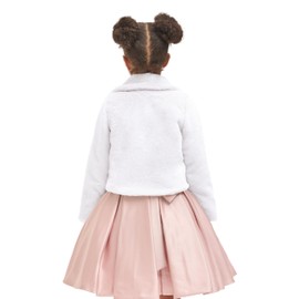 Lilax Girls Faux Fur Bolero Shrug Button Closure Cozy Dress Coat (9 Years, White)
