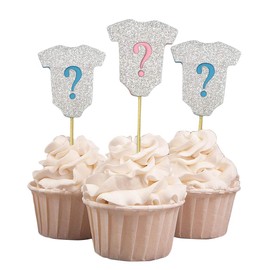 Darling Souvenir, Gender Reveal Glitter Cupcake Toppers, Boy Or Girl Baby Shower Dessert Decoration - Pack of 20