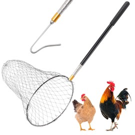 Flehomo Chicken Catcher Set, Chicken Catching Net with Leg Hook & Telescopic Pole, Adjustable from 32.5" to 74", 16 x 24 Inch Net, Chicken Coop Accessories Suitable for Outdoor Poultry Catching
