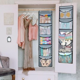 Baoswi 2 Pack Over The Door Organiser Storage for Closet with 5 Large Pockets Hanging Storage Shelves Organiser for Bedroom Bathroom (Grey)