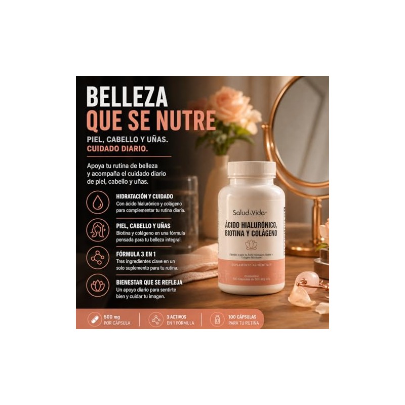 Colágeno Hidrolizado Ácido Hialurónico Biotina 100 Cápsulas 500 Vitaminas Mujer