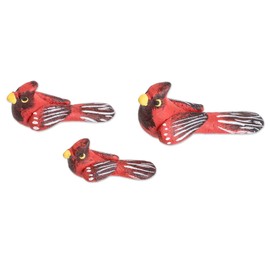 NOVICA Artisan Handmade Ceramic Figurines Set of 3 Handpainted Cardinalthemed Red Black Yellow White Guatemala Sculpture Rustic Bird [largest Piece 0.6in H x 0.6in W x 1.5in D Smallest Piece 0.5in H ]