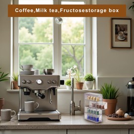 DAIRYCOF 1Pcs Acrylic Coffee Pods Storage Box with 4 Drawer-Transparent coffee pod holder 24.7 x 17.6 x 6.6 cm -Compatible with Nespresso Capsules - acrylic drawer organiser