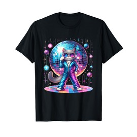 Dancing Cat Disco Ball Kitten Kitty Lover Funny Party Animal T-Shirt