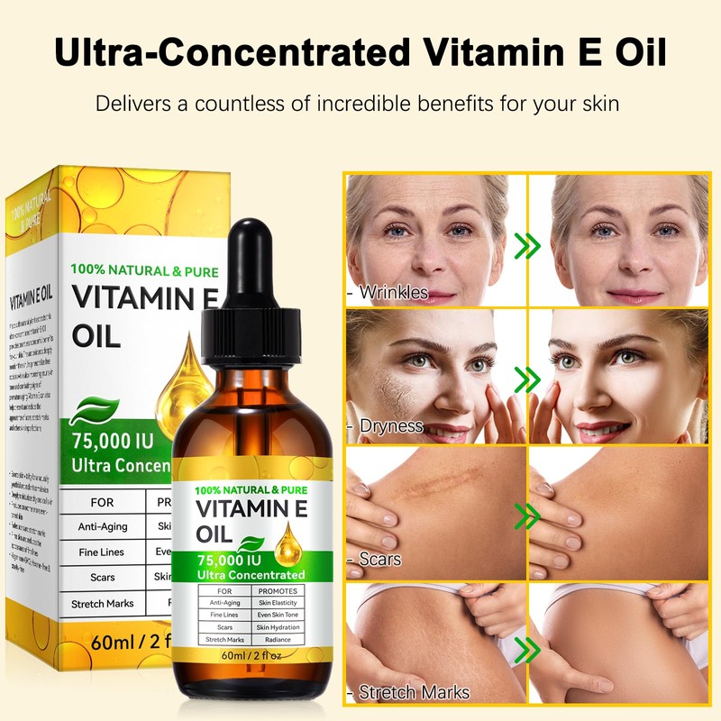 GUWUCQYX Vitamin E Oil, 75,000 Iu Ultra Concentrated 60ml Organic