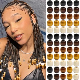 NAISKA 60Pcs Wooden Hair Beads for Braid 5 Color Hair Jewelry Braids Loc Dreadlock Accessories Hair Tube Decoration Cute Braids Decoration Jewelry Making Kit Braid Clips for Women and Men