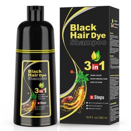 Hair Dye Shampoo, Black Hair Dye Shampoo con Tinte para Cubrir canas, 3 in 1 Semi-Permanent Hair Color con Ingredientes Herbales para Mujer Hombre... 