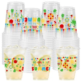 50 Count School's Out for Summer Party Cups, 12 oz Hello Summer Party Decorations Disposable Clear Plastic Party Cups for Last Day of School Classroom Summers Party Drinkware Beverage Ice Cream
