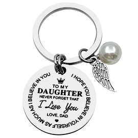 To My Daughter Keychain from Dad, Inspirational Gift Key chain For Her Women Girls Keyring Never Forget That I Love You Forever Birthday Christmas Thanksgiving Day Graduation Gift Wedding Jewelry