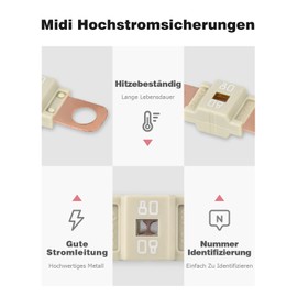 Midi Fuse, Pack of 3 80A Midi Screw Fuses 2 Pieces ANS Fuse Holder 12V-58V Midi High Current Fuse for Cars, Trucks, Construction Vehicles, Buses, Caravans