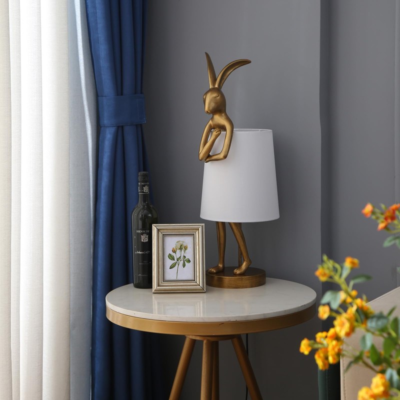 NorDiem Cute Rabbit Animal Table Lamp,Big Size 25.6", Gold Resin
