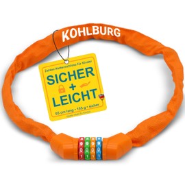 KOHLBURG Children's Bicycle Lock Combination Lock 4 Digits [Without Plasticiser, Steel Chain] – Children's Lock for Boys & Girls – Lock with Combination Code Bicycle Children's Bicycle & Scooter