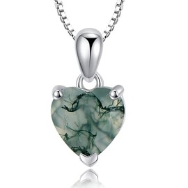 Plesitep Natural Moss Agate Necklace 925 Sterling Silver Green Moss Agate Heart Cut Necklace Moss Agate Necklace Natural Gemstone Jewelry for Women