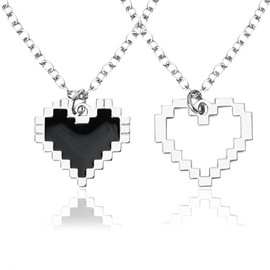 Matching Love Necklace for Boys Girls 2 Pcs Friendship Necklaces for Bff Besties Christmas Birthday Gifts for Couples Bf Gf Husband Wife Anniversary Valentines Gift Pixels Necklace for Teen Girls