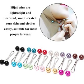 12 PCS Hijab Pins, Scarf Safety Pins with Colorful Pearl, Fashion Cover Hijab Pin for Muslim Women Headscarf Scarf Shawl Sweater Cardigan Accessories(12 colors）