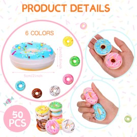 50 Pcs Donut Stress Balls Donut Party Favors Donut Squishy Fake Donuts Slow Rising Donut Toys Stress Relief Donuts for Party Decoration Donut Theme Party Supplies, 6 Colors