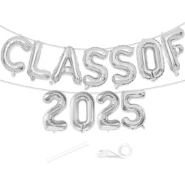VHUWE Graduation Decorations Class of 2025, 16 Inch Silver Class of 2025 Banner Balloons for 2025 Graduation Party Decorations, Congrats Yard Sign Backdrop Class 2025 Decoration