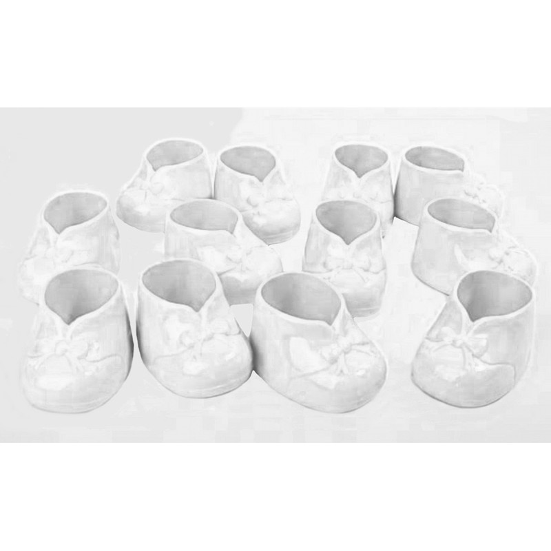 12 Medium Baby Booties Candy Holders Favors 2.25" - White
