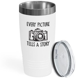 Photographer White Viking Tumbler 20oz - Every Picture Tells A Story - Photography Camera Optical DSLR Professional Capturing Portrait Shoot