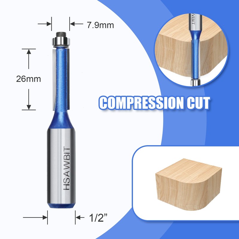 hsawbit Router Bit Set, 4pcs Flush Trim Router Bits 1/2"