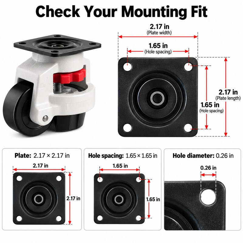 4-Pack 40F Leveling Casters with Adjustable Pads to Move &