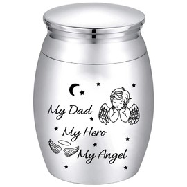 CREATCABIN Small Keepsake Urn for Dad, Mini Urns for Cremation, Decorative Ash Container with Silver Engraving, Stainless Steel Container for Dad and Father 30 x 40 mm "Mein Papa, Mein Held,Mein Engel
