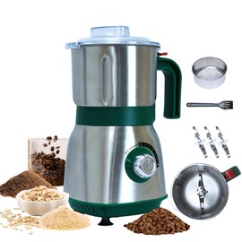 Grinder for Kitchen, Spice Grinder Electric Dry Comes With 3 Removable Stainless Steel Blades, 500w Suitable For Grinding Spices, Herbs, Coffee Beans, Grains, Nuts (Green)