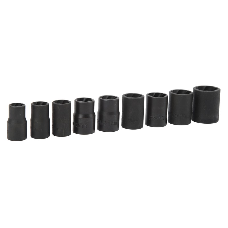 10PCS Twist Impact Socket with 8mm Straight Rod 3/8in Drive