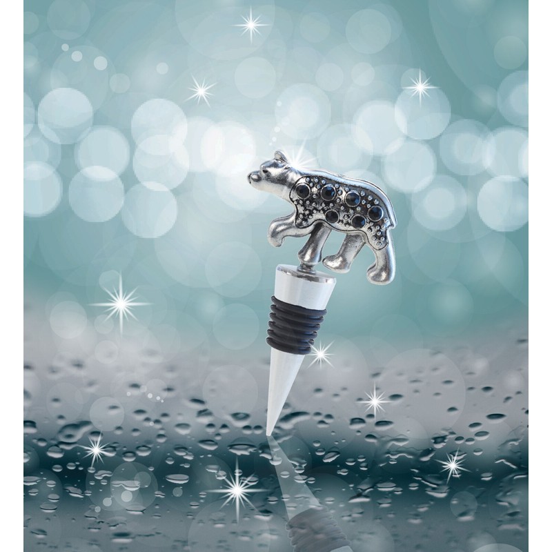 Puzzled Reusable Black Bear & Moose Wine Stopper, 5” Metal