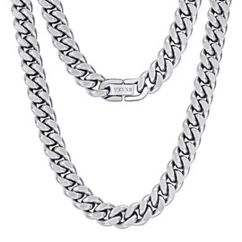 VEXXS Cuban Chain Necklace,Flat Curb Chain for Men, 10/12mm 18K Real Gold Plated Gold Chaint, Durable No Color Fading Men’s Necklace Chain Street Wear Hip Pop Urban Fashion Mens Jewelry Gift