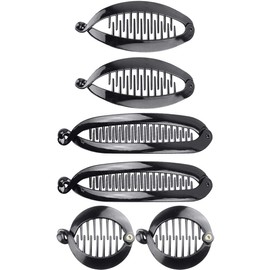 PLABBDPL Pack of 6 French Banana Clips Hair Comb Fishtail Hair Clip Combs and Round Banana Clips Flexible Ponytail Holder Clips Hair Styling Accessories for Women Girls (Black)
