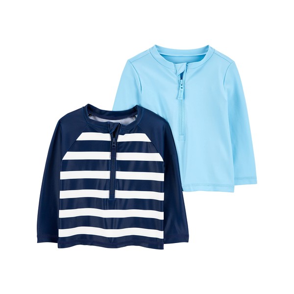 Simple Joys by Carter's Boys' 2-Pack Zip Rashguards, Light Blue/Navy