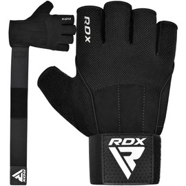 RDX Fitness Gloves, Training Gloves with 3 Wrist Stabilisation Plates, 15 Inch Long Strap, Non-Slip Palm Protection, Sports Gloves for Gym, Weightlifting, Powerlifting, Men and Women