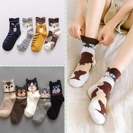BAIYSFFG 5 Pairs Thermal Warm Funny Novelty Socks for Women,Premium Ladies Socks Size UK 3-7,Cute Animal Socks for Girls and Ladies,Comfortable and Cosy Cat Socks,One Size (One Size, cat socks)