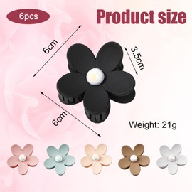 JCUGSBS Pack of 6 Large Claws Hair Clips, Matte Flower Hair Clips, Flower Shape Non-Slip Hair Clips, Plastic Hair Claws Hair Clips for Women, 6 Colours