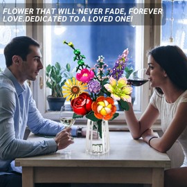 IKIDSUN Flower Building Blocks Kit, 9 Artificial Flowers for Flowers, Bouquet Building Blocks Sets, Gifts for Mother's Day, Birthday, Valentine's Day, Christmas Day, for Girls Adults 6+, No Vase