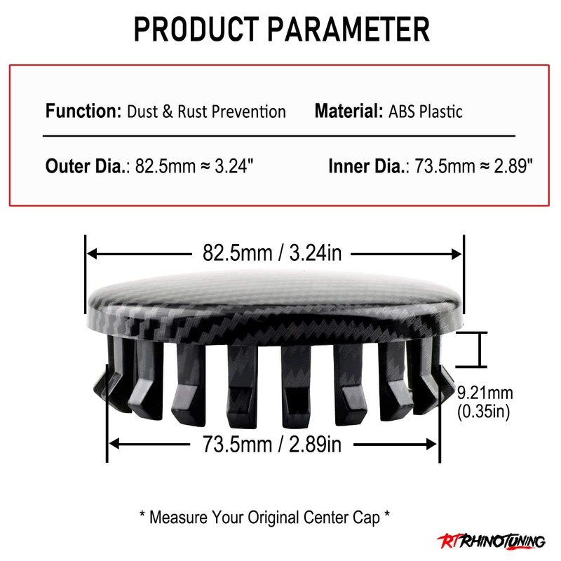 RTrhinoTuning 4 PCS 3.25in Wheel Center Caps Compatible with 19301601,