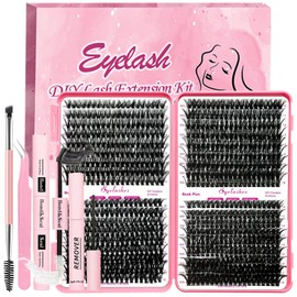 Qiveaory DIY Lash Extension Kit 720pcs Individual Lashes Clusters D Curl Eyelash Extension Kit with Lash Bond and Seal,Eyelash Remover Tweezers Brush(10-18mm,30D+40D+50D+60D) Lash Books DIY at Home