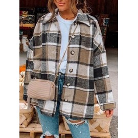 PRETTYGARDEN Women's Fall Clothes Plaid Shacket Jacket Trendy Casual Long Sleeve Button Down Flannel Shirts Fashion Blouse(Yellow,Medium)