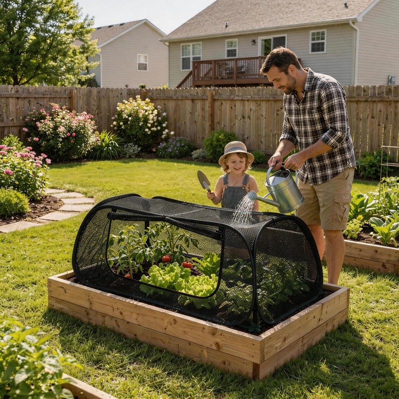 QwayHome 2Pack Garden Covers for Raised Beds, Pop Up Mesh