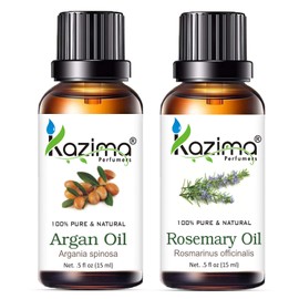 KAZIMA Combo of Moroccan Argan Carrier Oil and Rosemary Essential Oil for Hair Growth, Acne, Moisturizes Skin, 15 ml each