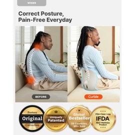 curble Wider(Standard Wide) 2PACK – Ergonomic Lower Back Chair Support, Lumbar Support Back Posture Corrector, Back Pain Relief, Perfect for Office, Floor Seat and Work from Home, Patented (2P Grey)