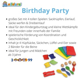 alldoro 60341 Birthday Party 4-in-1, Children's Birthday Games, Garden Games as Olympic Set, Game Collection for the Garden, Outdoor & Nursery, Party Game for Adults and Children from 3 Years