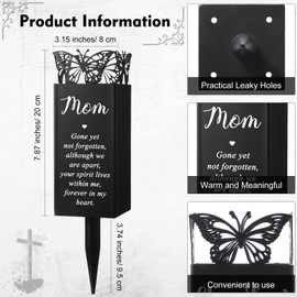 Geosar Cemetery Vases for Grave Metal Flower Butterfly Memorial Flower Holder with Spike Grave Marker Floral Cemetery Funeral for Mom Grandma Lawn Yard Outdoor Funeral(Fresh)