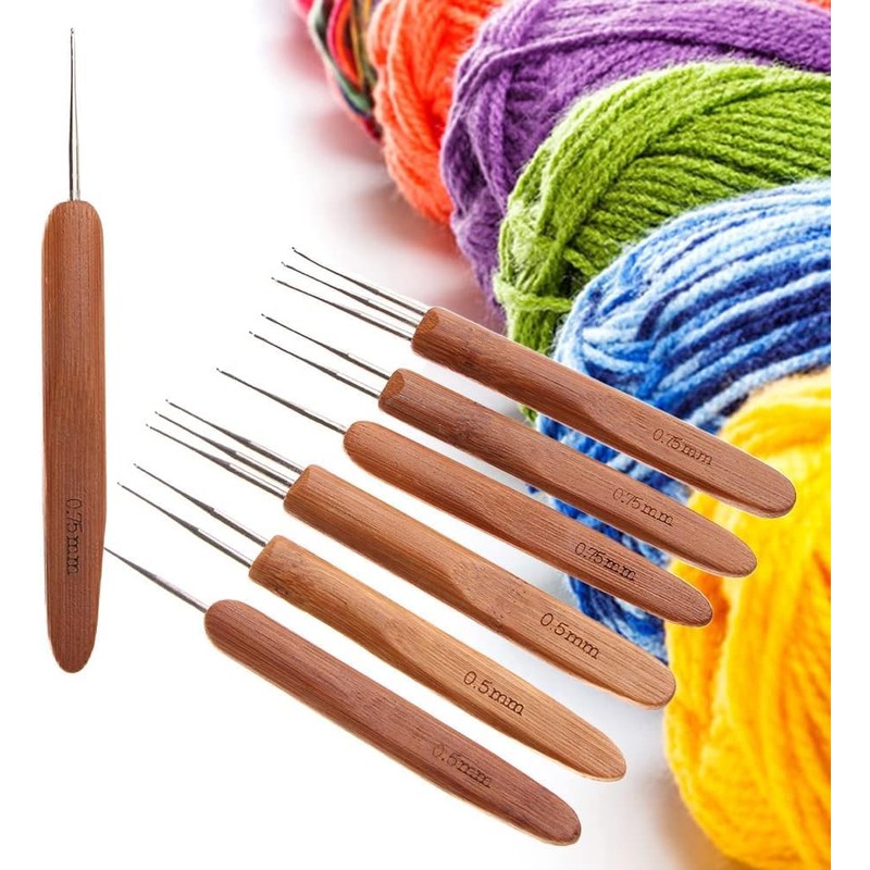 GANPUB Brown Dreadlock Crochet Needles, Bamboo Handle Micro Hook, for